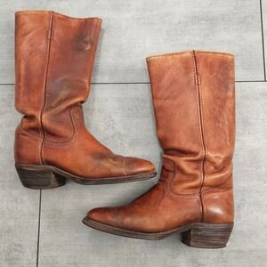 Texas Brand Vintage Tan Leather Western Roper Boots Mens 8.5 D Style M343
